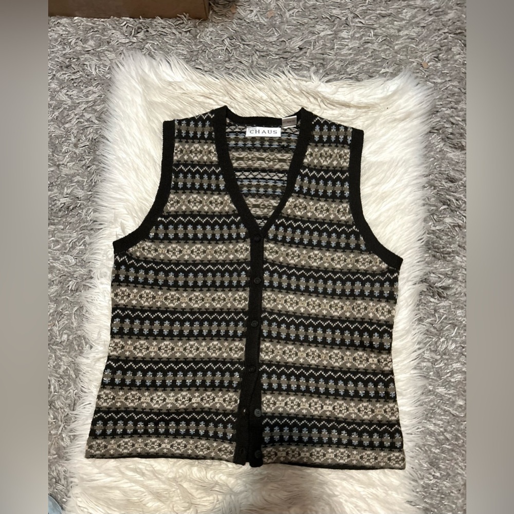 Vintage Black& Tan Fair Isle Knit Vest